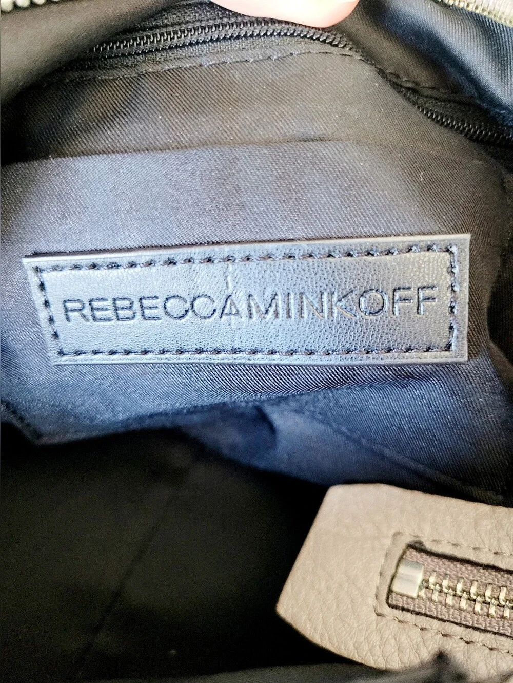 Rebecca Minkoff Regan 100% Genuine Pabbled Leather Bag Laptop Size Taupe Gray